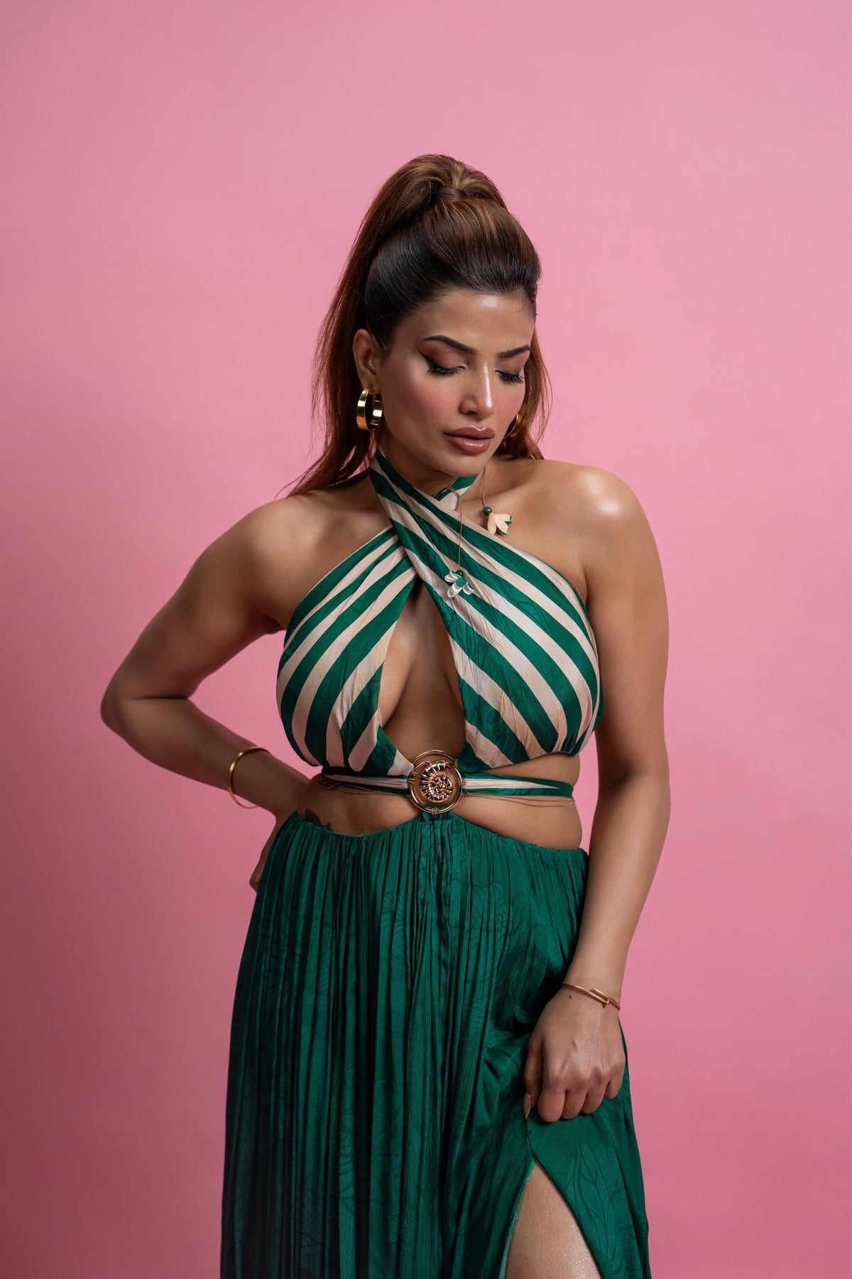 Halter Gathered Maxi Dress
