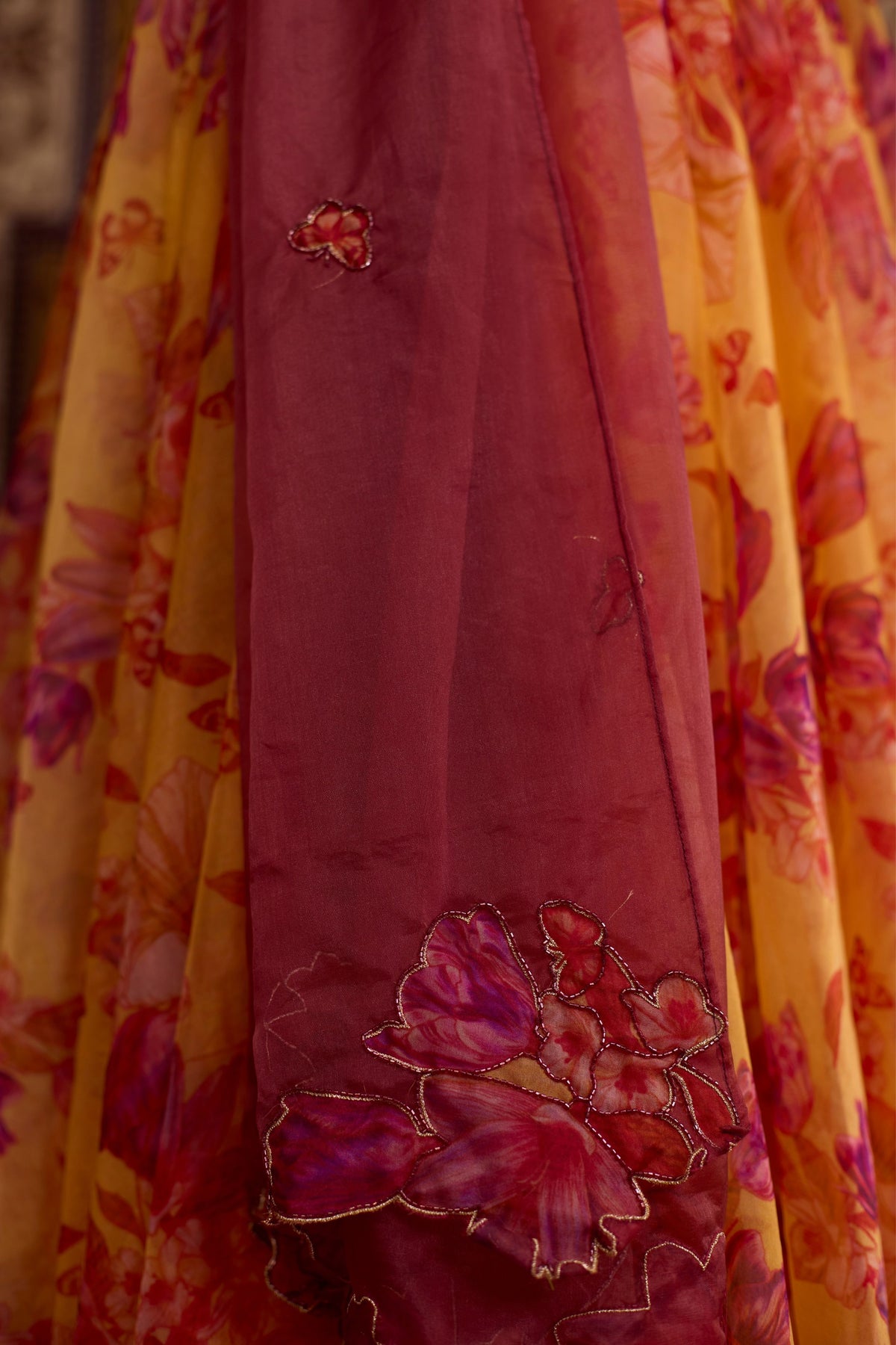 Yellow Floral Organza Anarkali Set