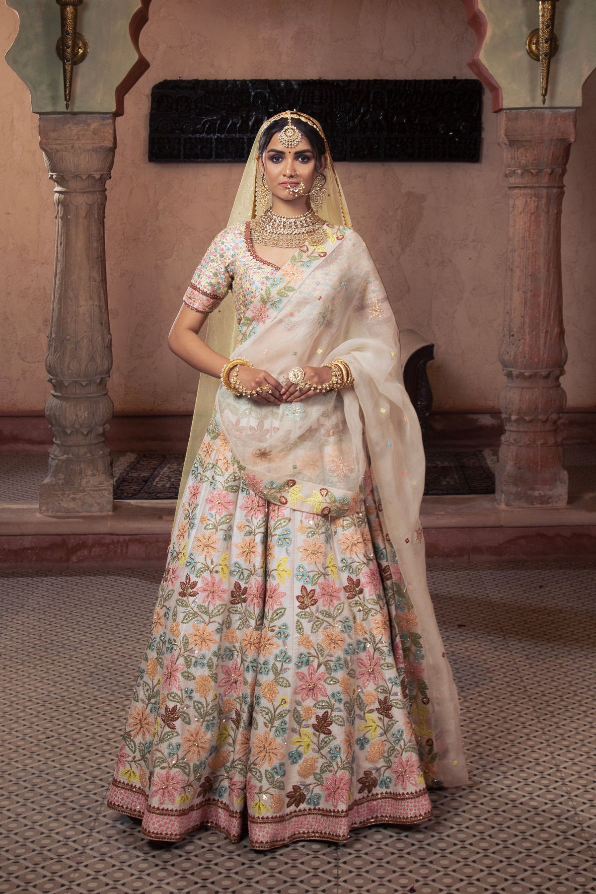 Ivory Embroidered Lehenga Set