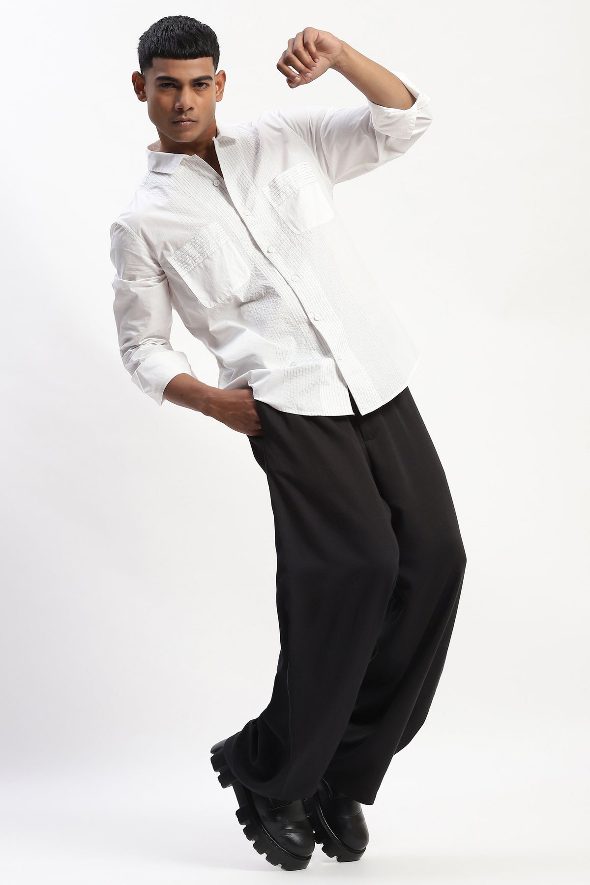 White Engineered Trapunto Shirt