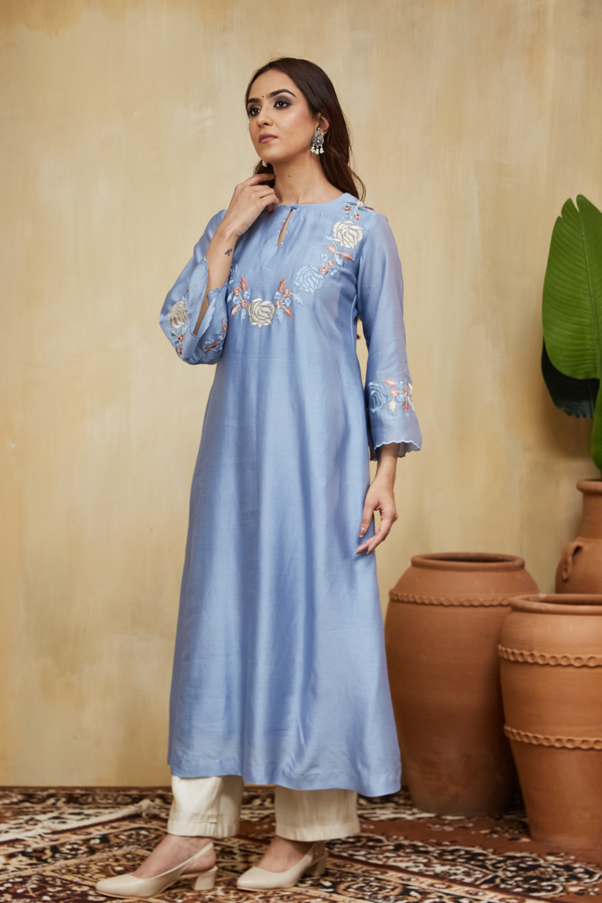 Pastel Blue Chanderi Safa Kurta Set