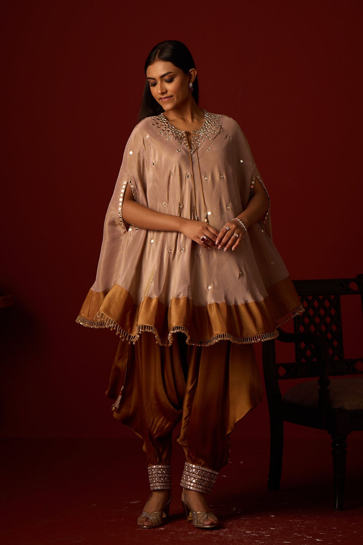 Antique Silver Mirror Work Round Cape Set