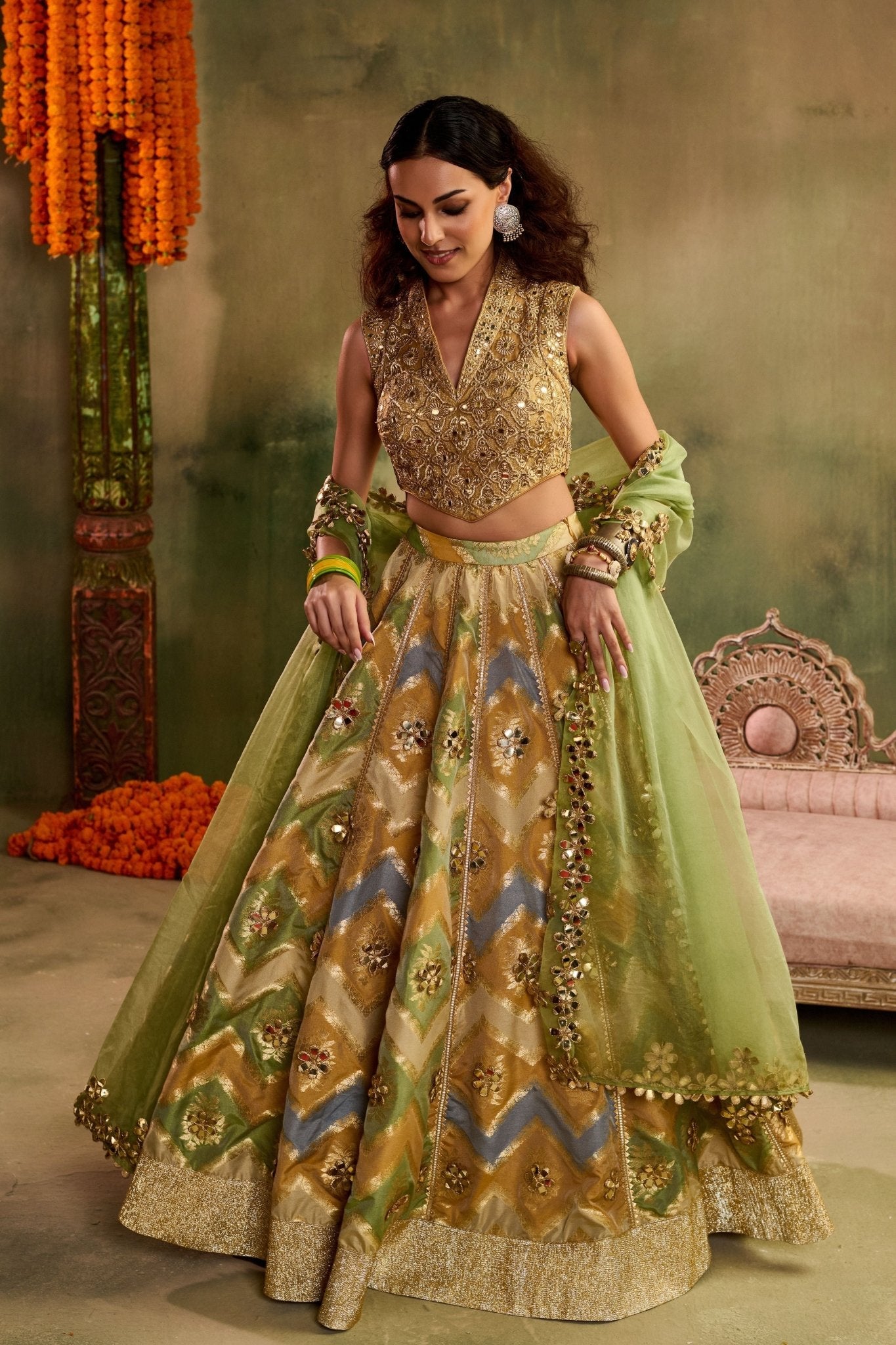 Rangrez Green Lehenga Set - Reeti Arneja - Elahe