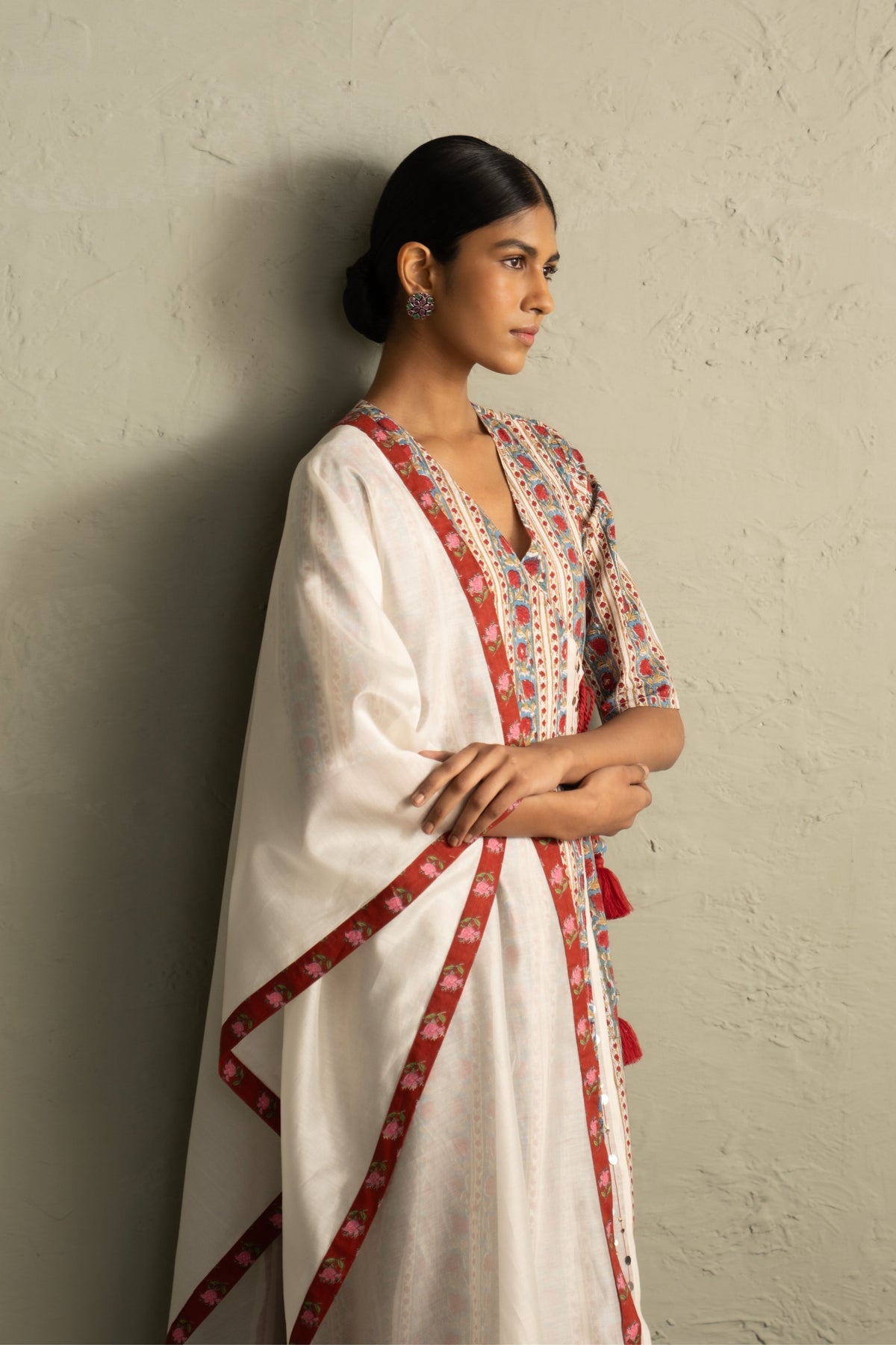Cream Angrakha Straight Kurta Set