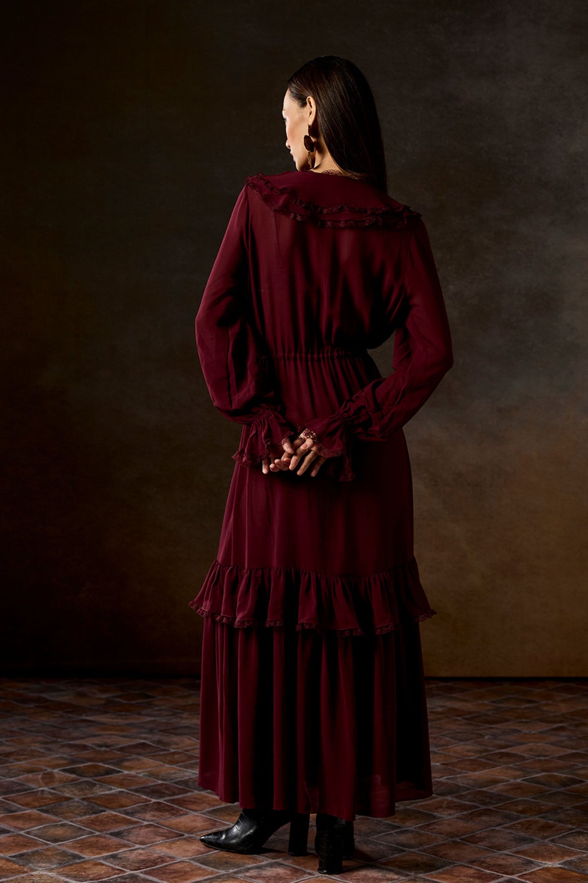 Maisie Wine Ruffle Dress