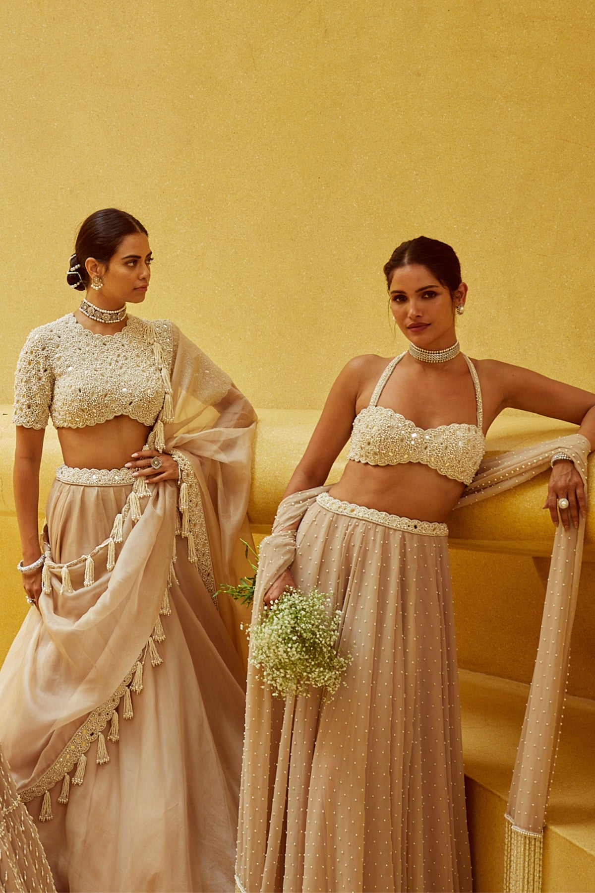 Light Beige Multi Tier Lehenga Set