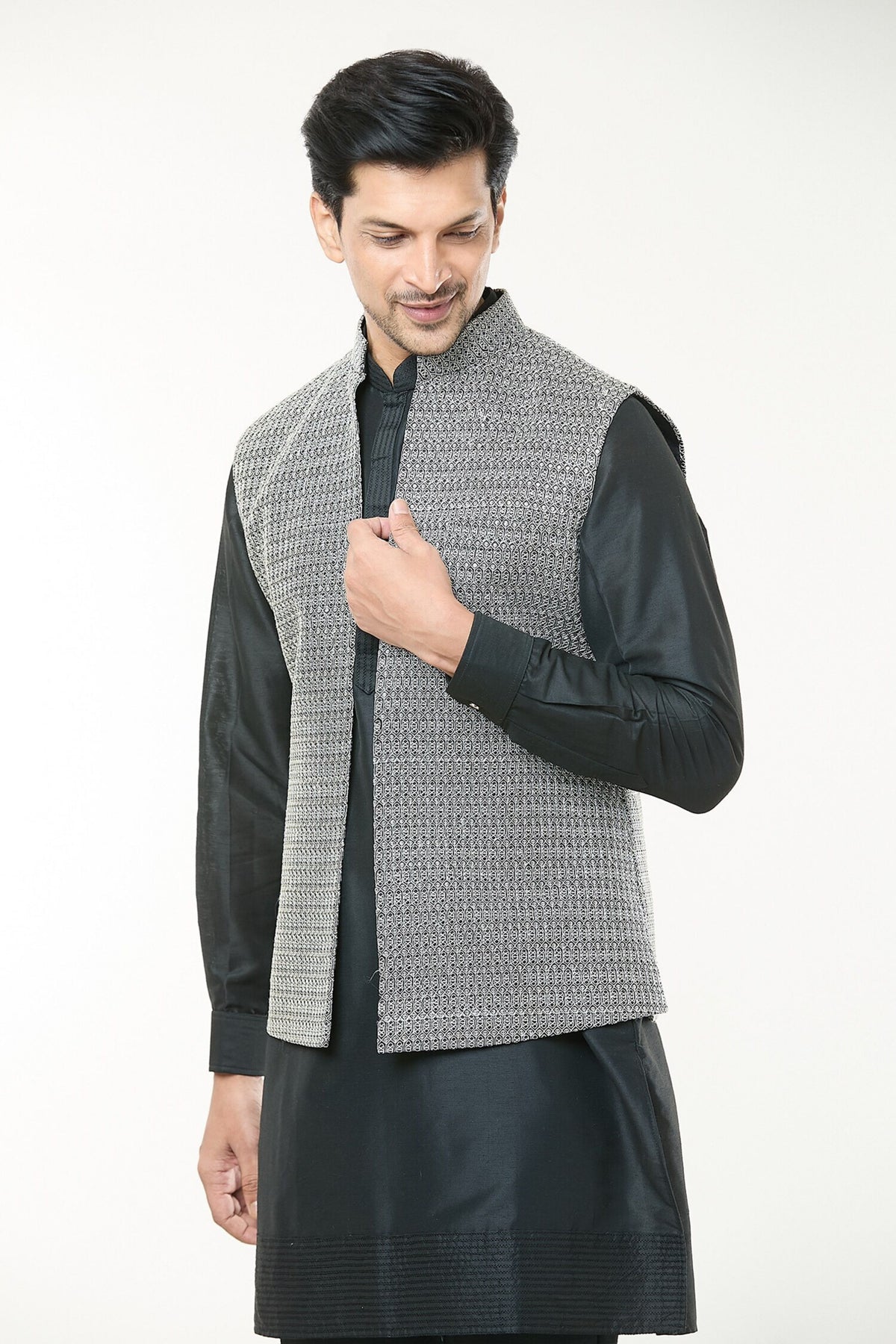 Black Embroidered jacket Set