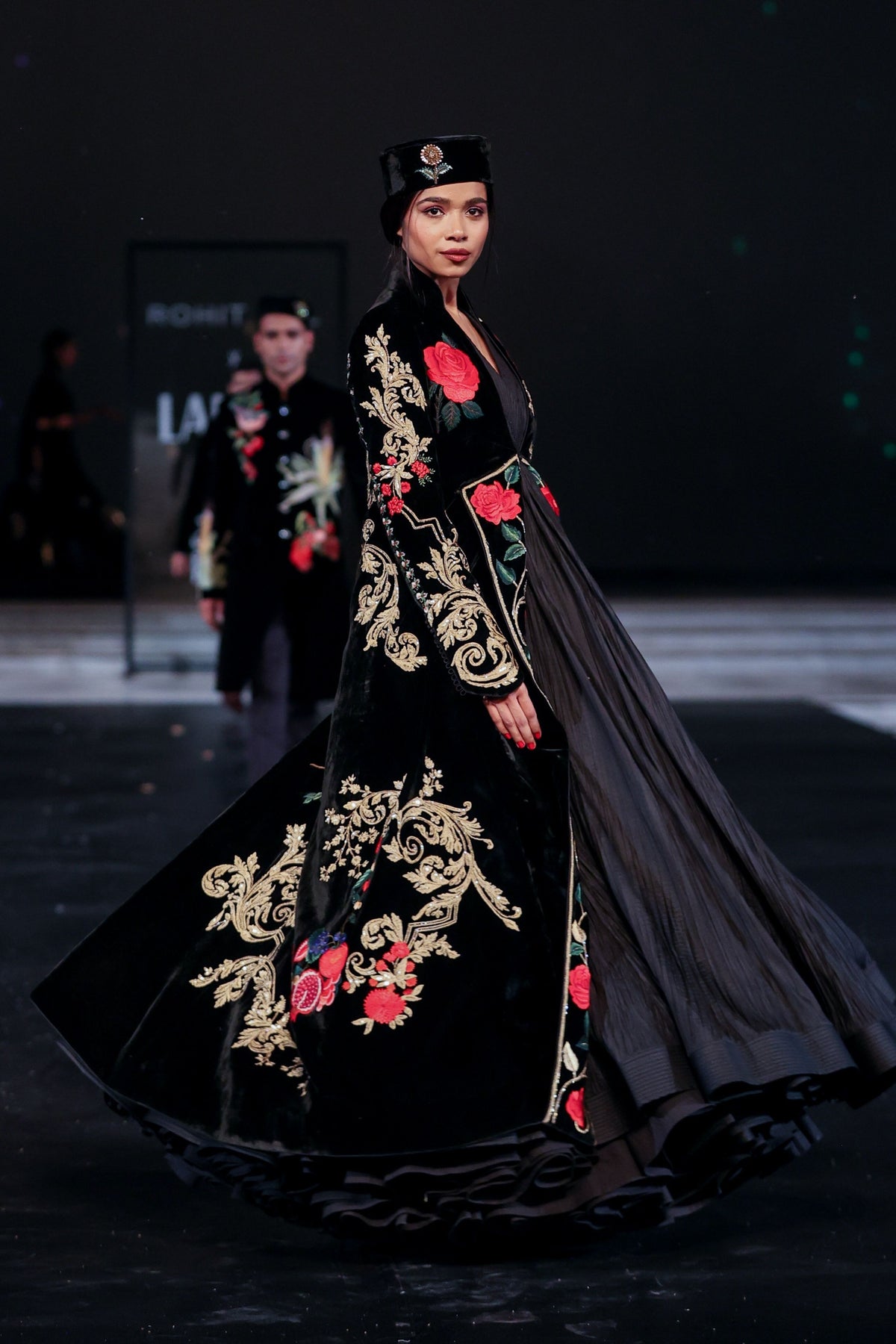 Embroidered Silk Velvet Long Jacket