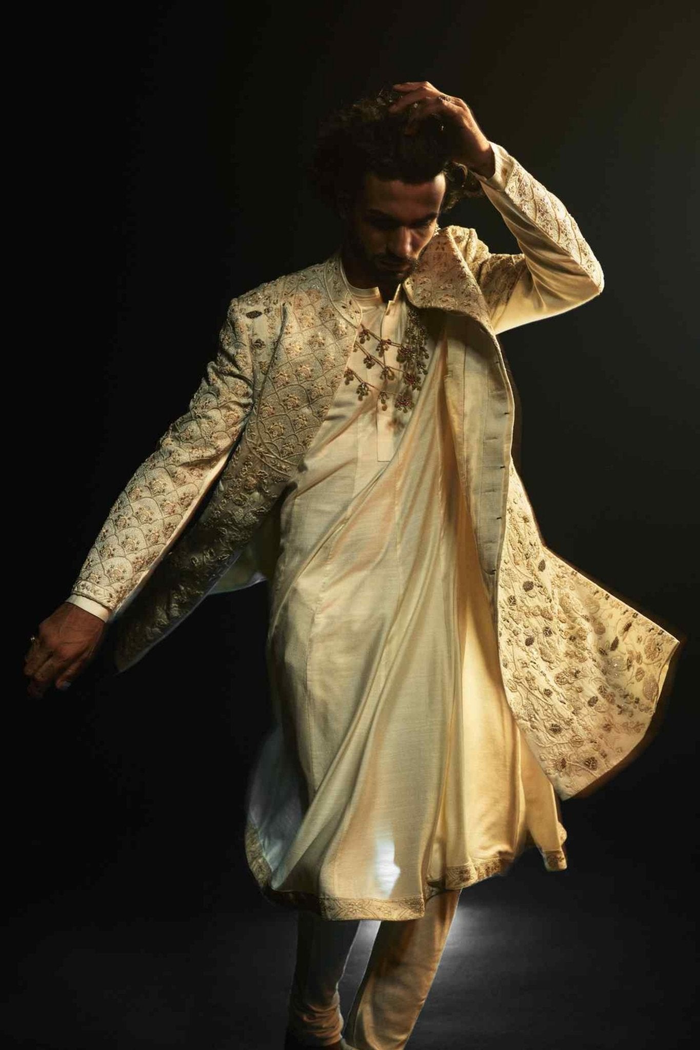 Ivory Embroidered Sherwani Set - Jatin Malik - Elahe