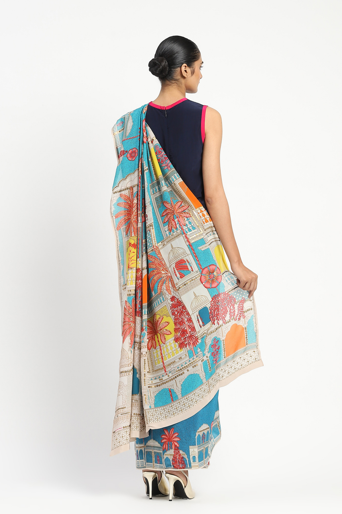 City Graffiti Blue Embellished Saree