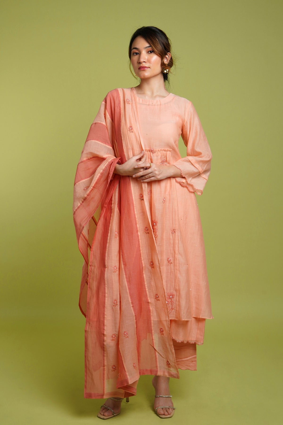 Peach Mul Chanderi Kurta Set