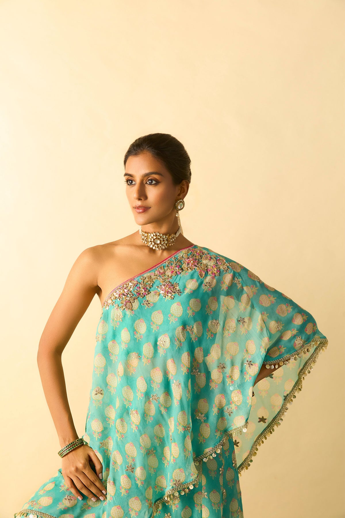 Chhavi Aqua One Shoulder Set