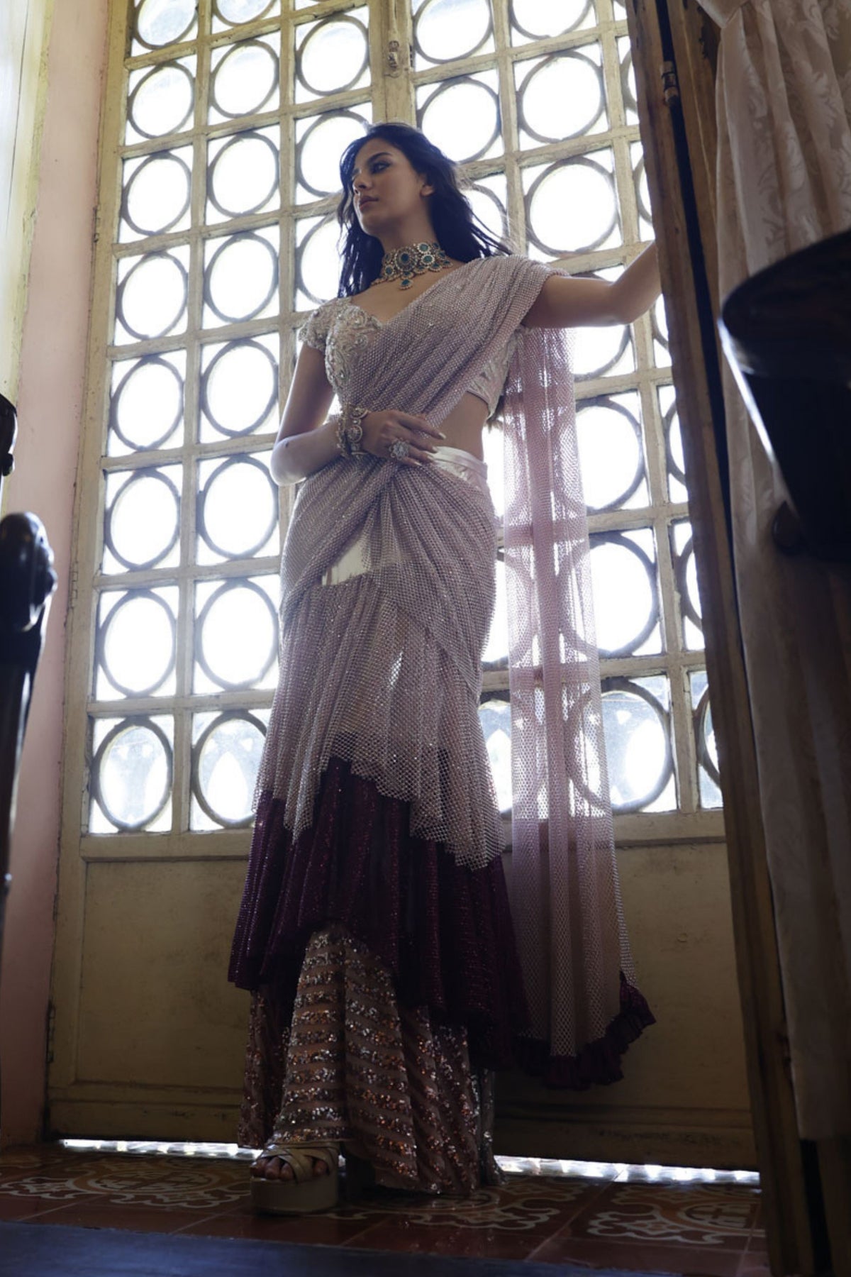 Pink Embroidered Saree with Choli