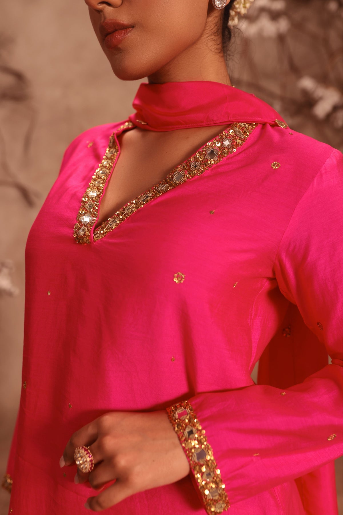 Hot Pink Jaal Kurta Set