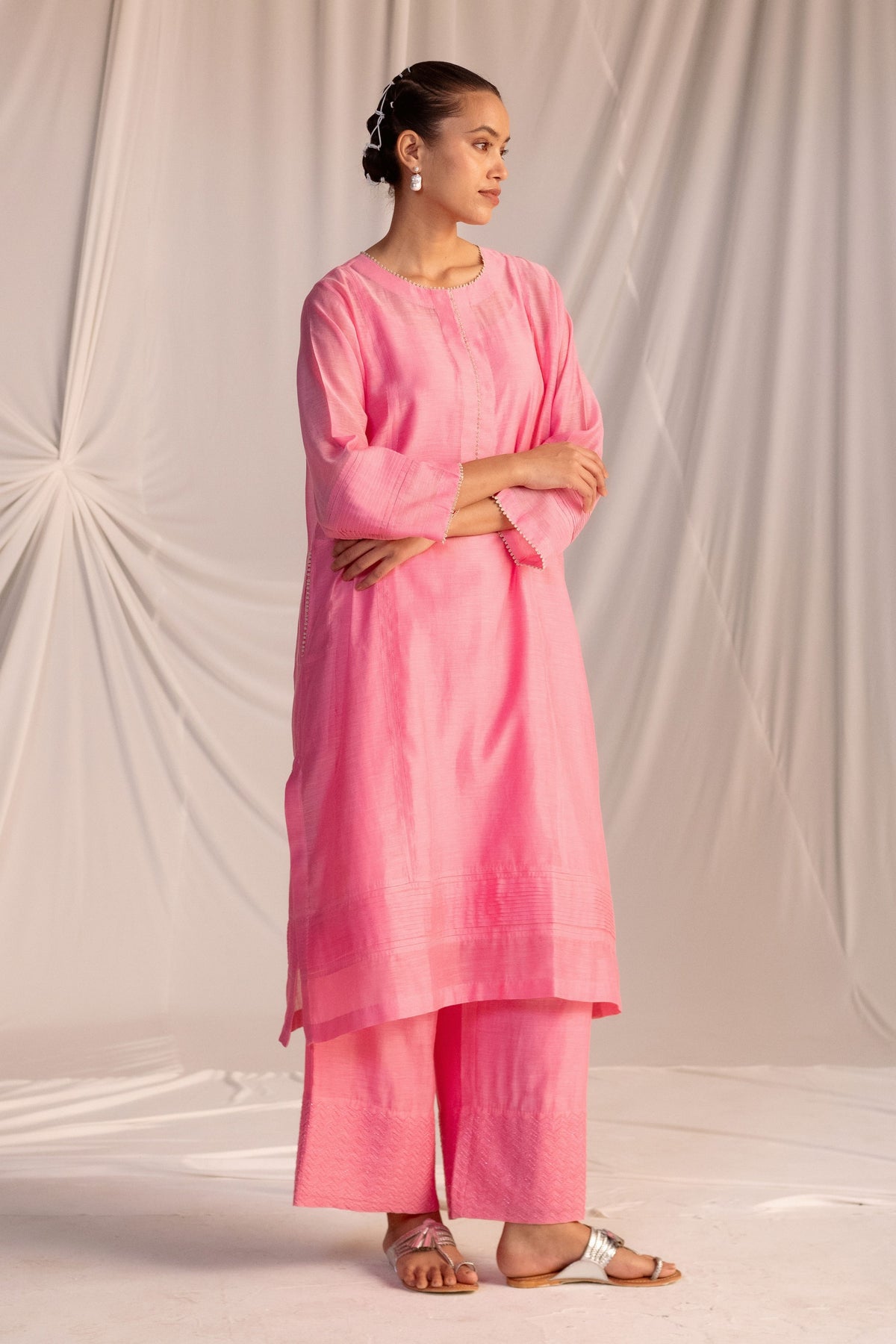 Pink Hand Embroidered Tunic Set