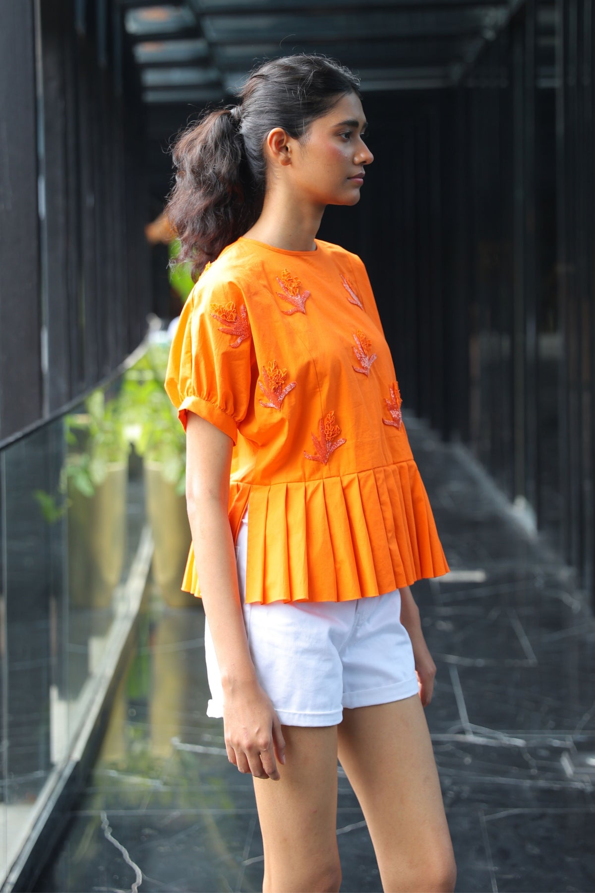 Pleated Orchid Whisper Orange Top