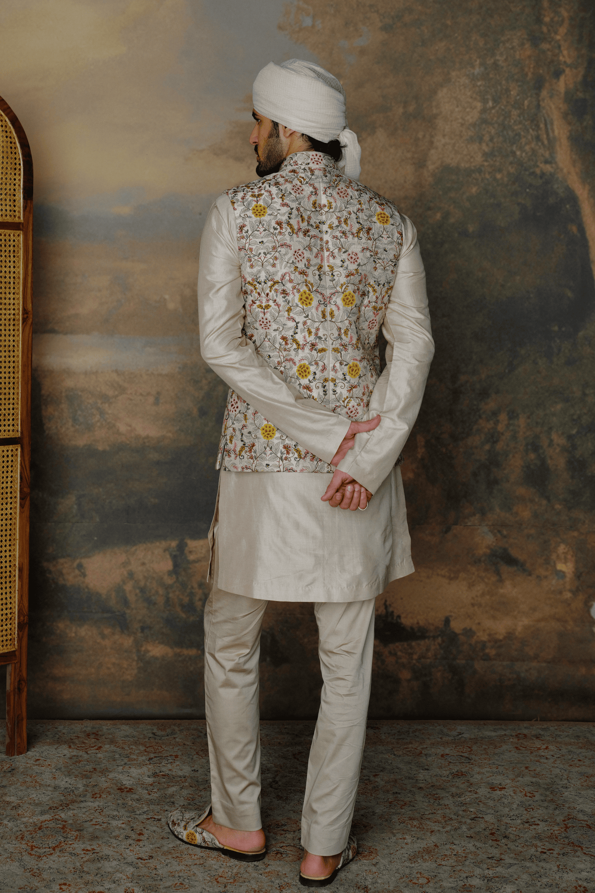 Beige Thread Work Bandi Set