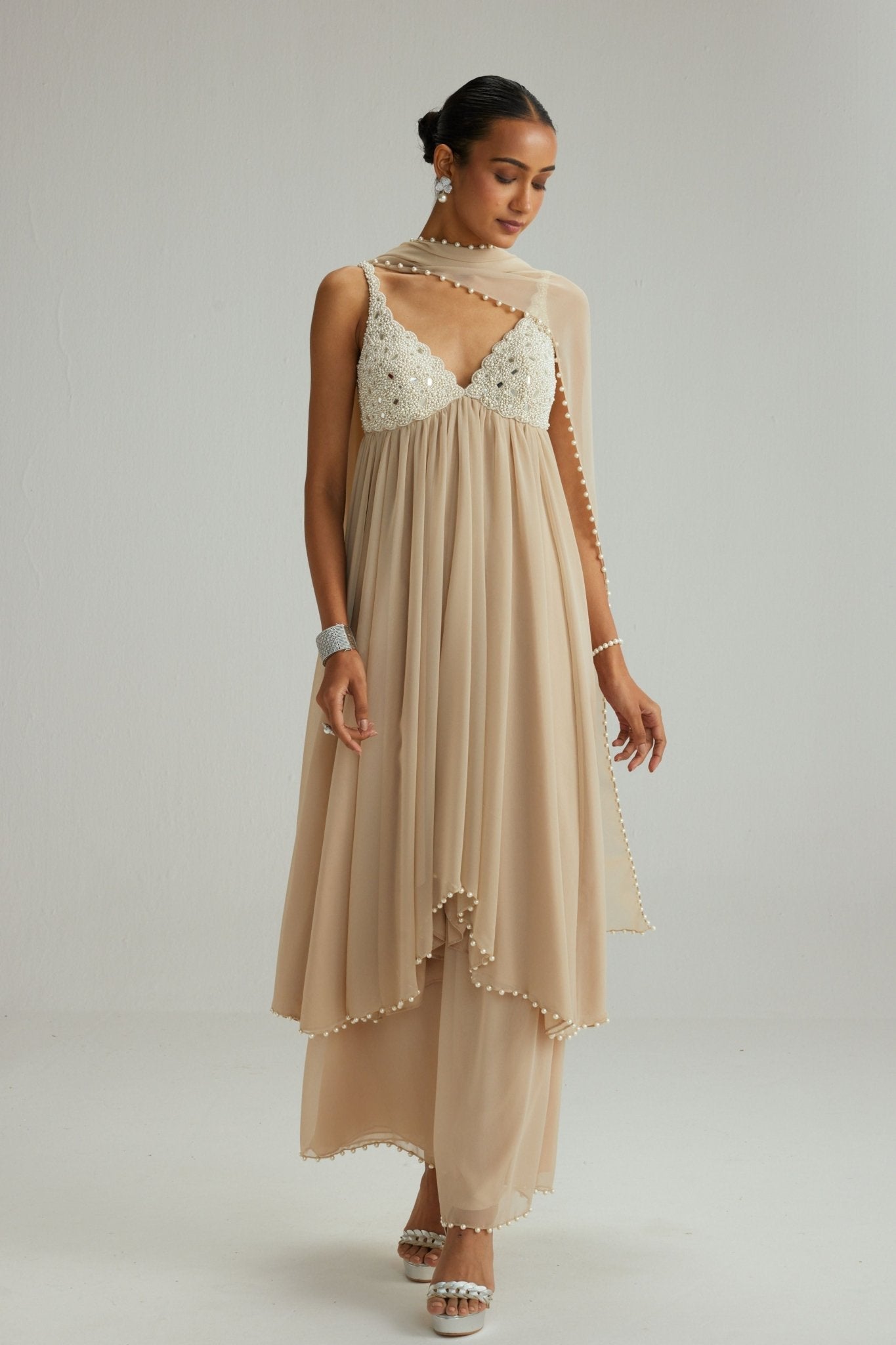 Light Beige Kurta Set - Vvani by Vani Vats - Elahe