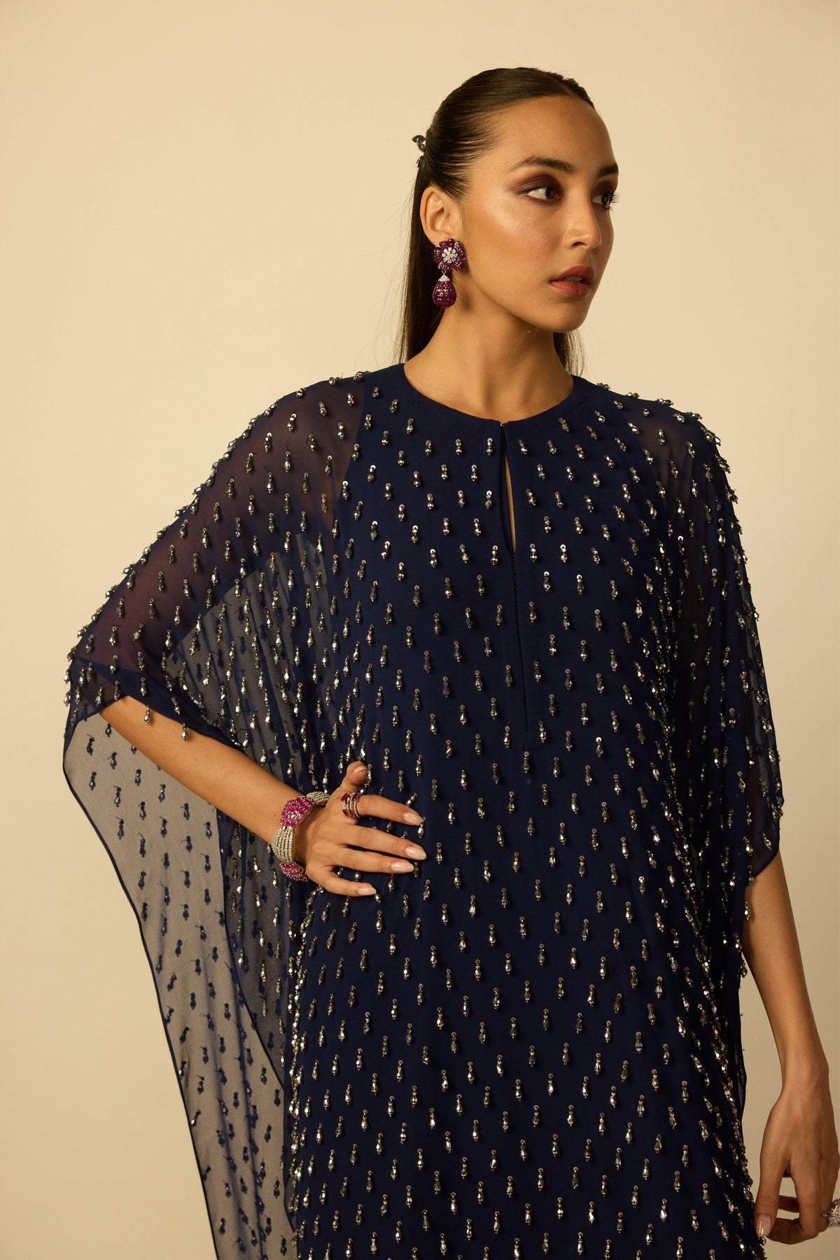 Deep Blue Silver Kaftan Set