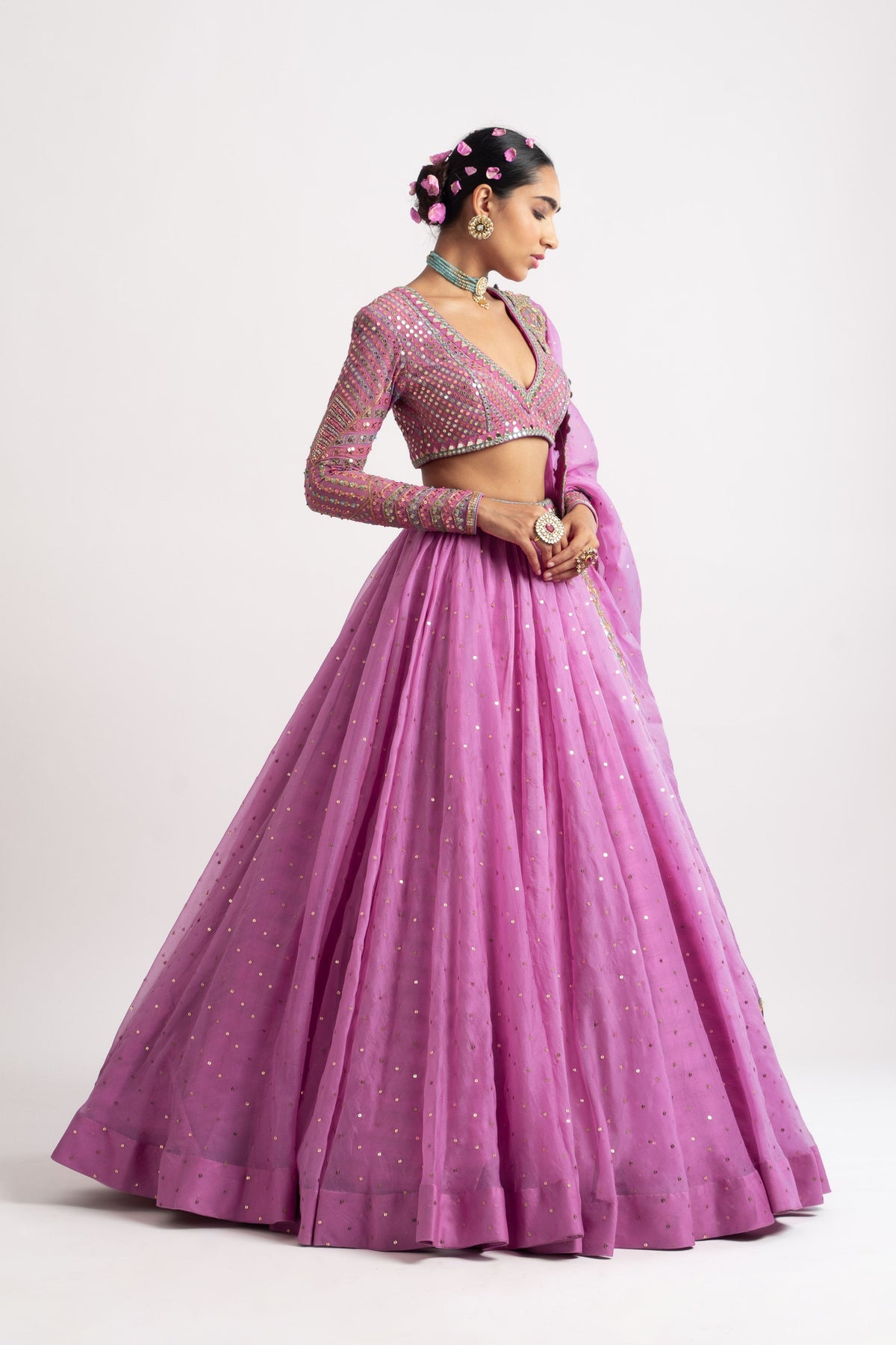 Dark blush silk organza lehenga