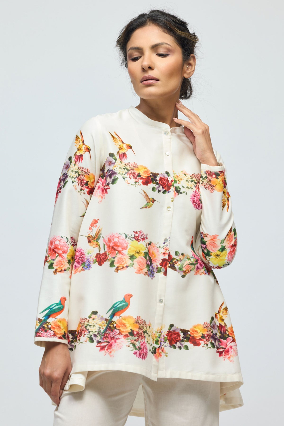 Ivory Floral Chanderi Tunic Set