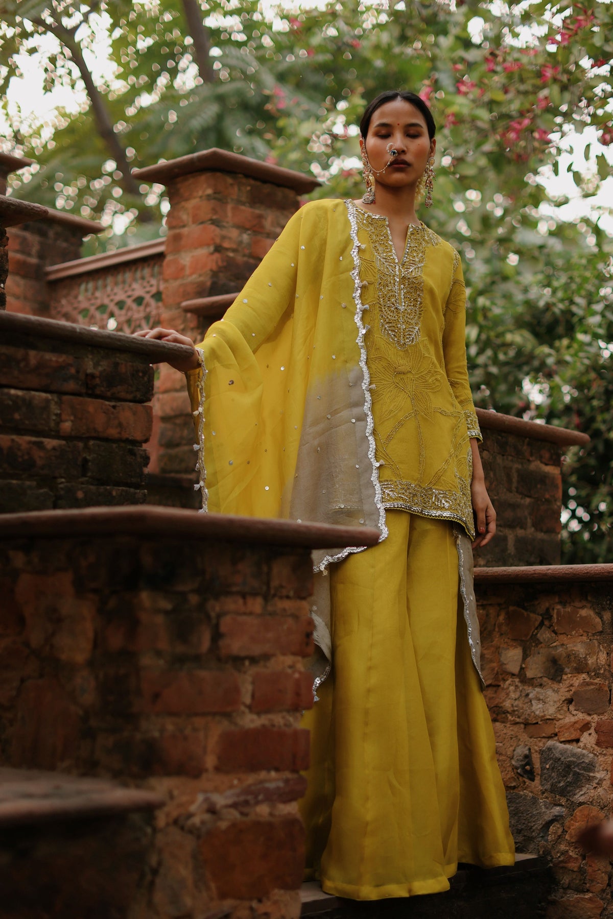 Mustard Embroidered Sharara Set