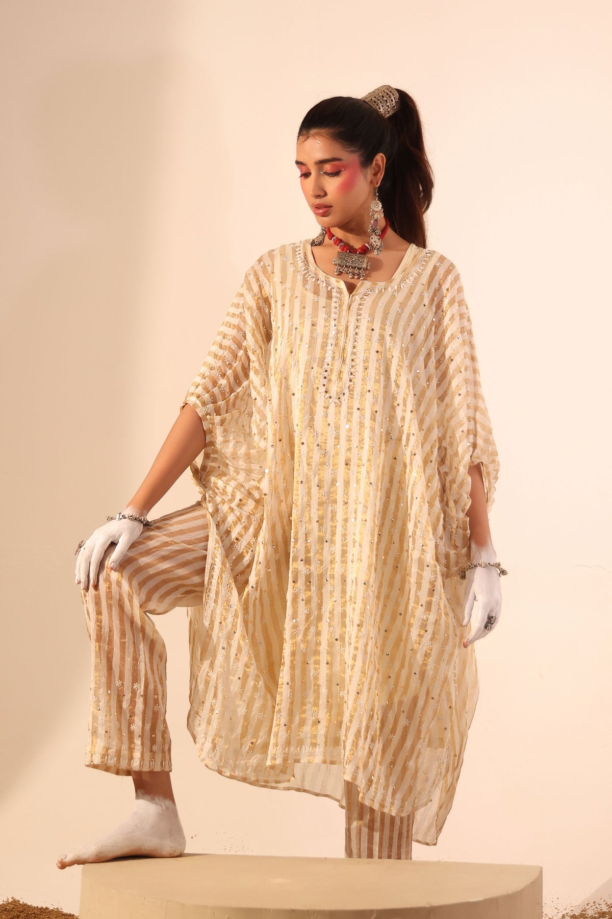 Gold Zari Kaftan Set