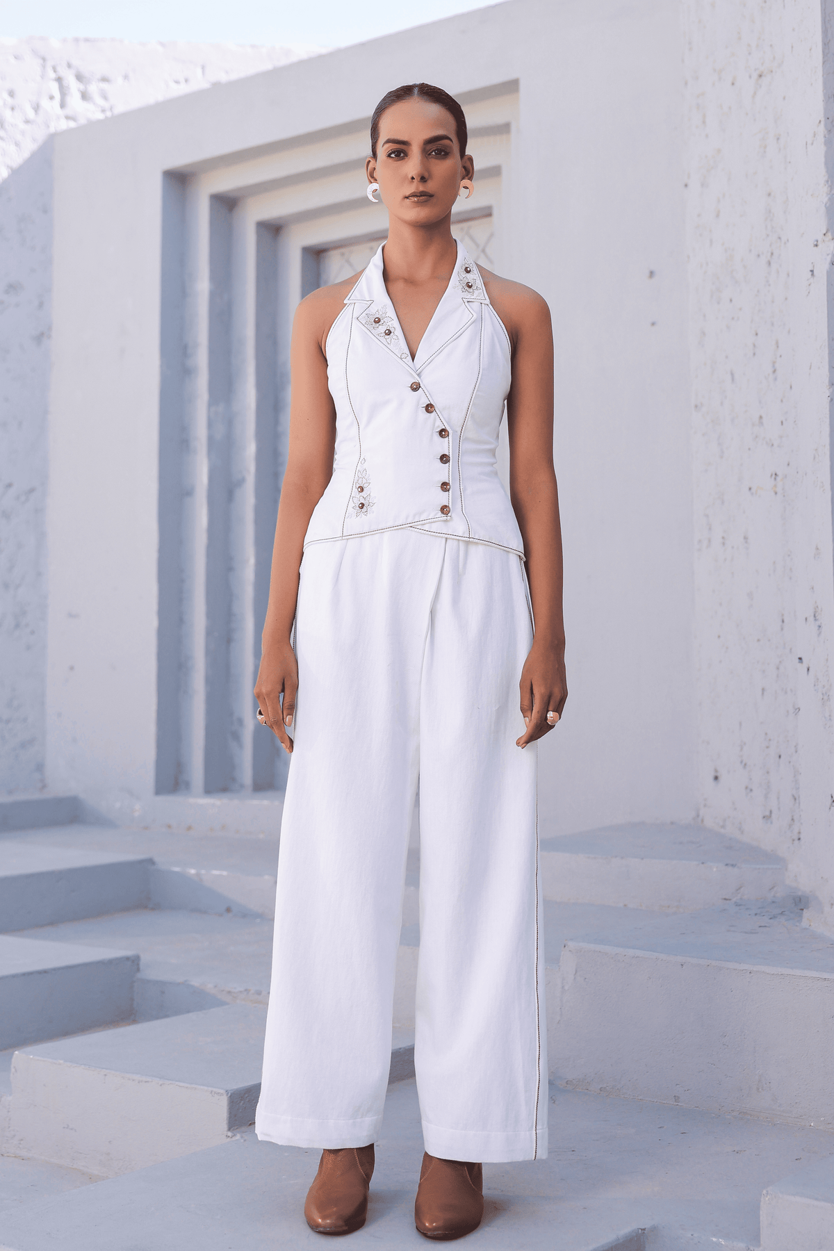 Azure Halter Neck Co-ord Set in White