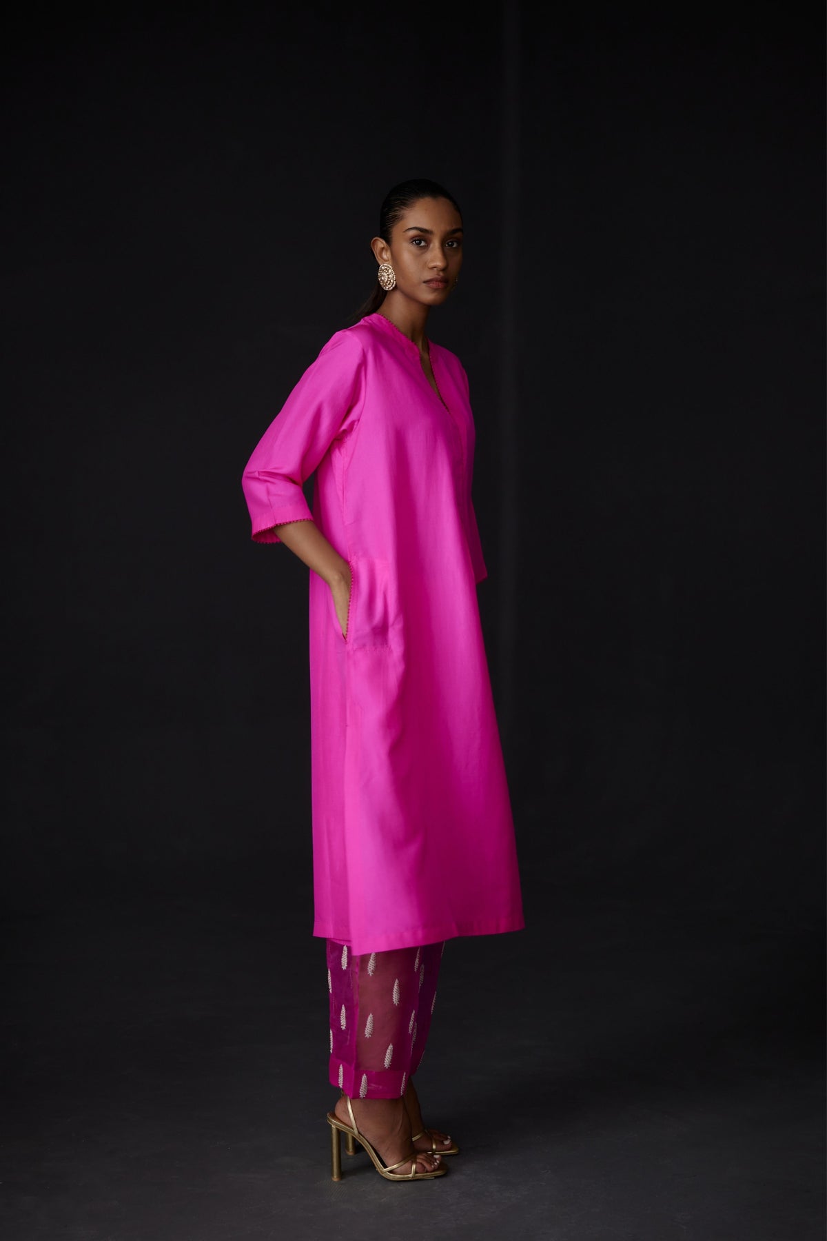 Pink Embroidered Tunic Set