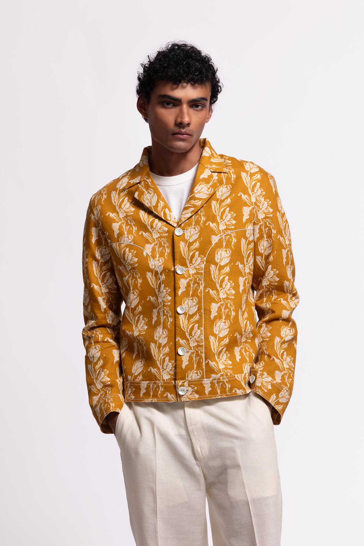 Mustard Floral Printed Jacket