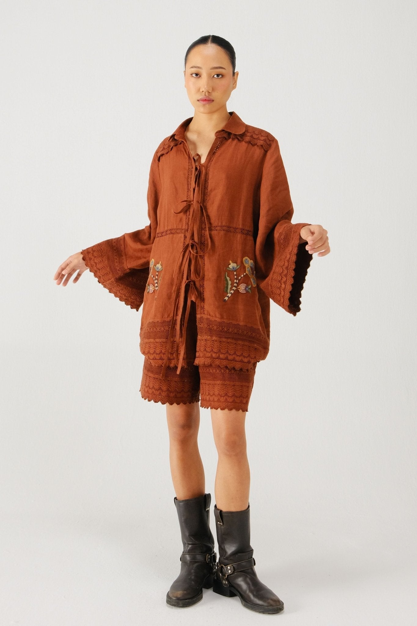 Rust Tie up Shirt - Cord - Elahe