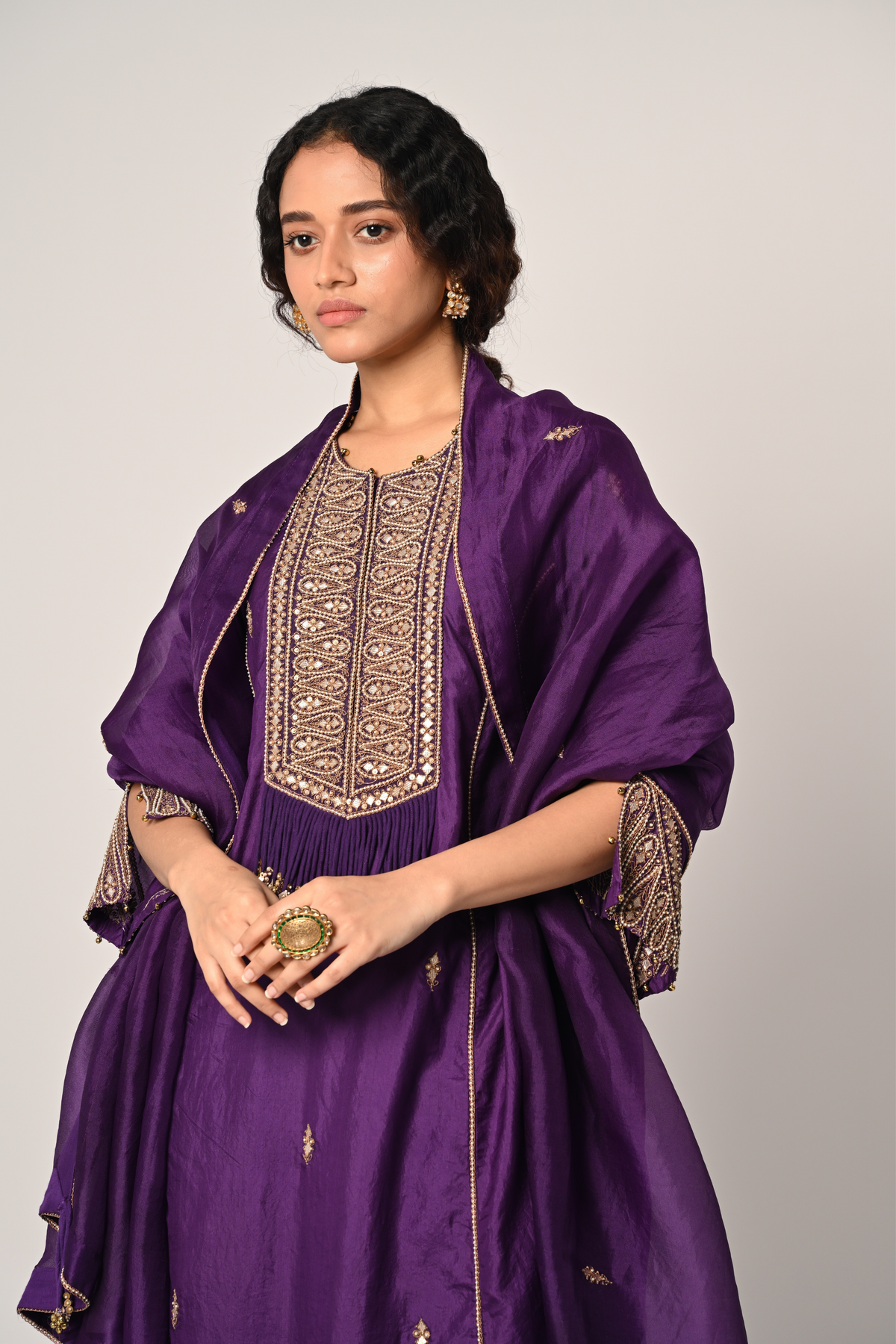 Purple Princess Cut Kurta Set