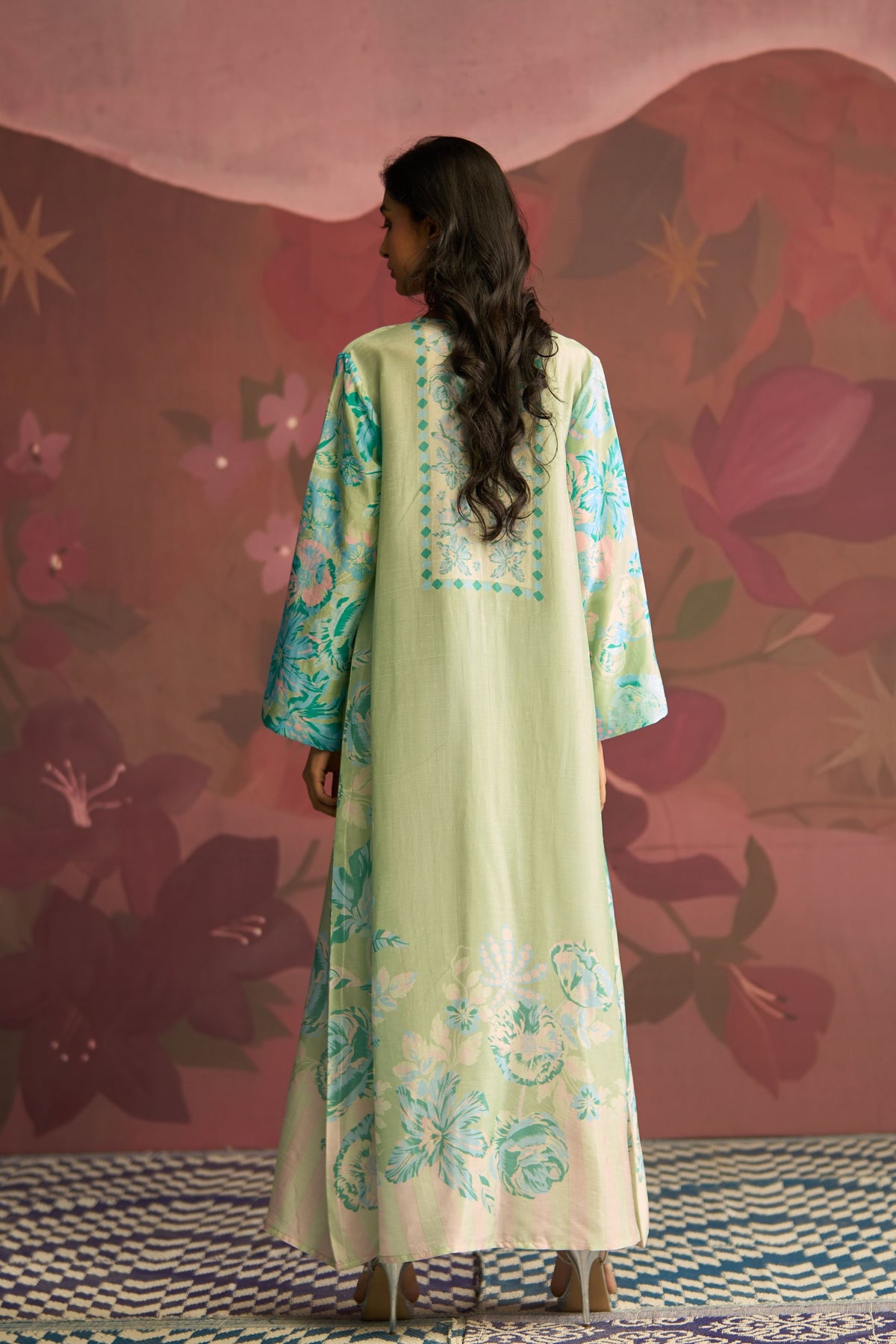 Mint Green Sage Bloom Kaftan