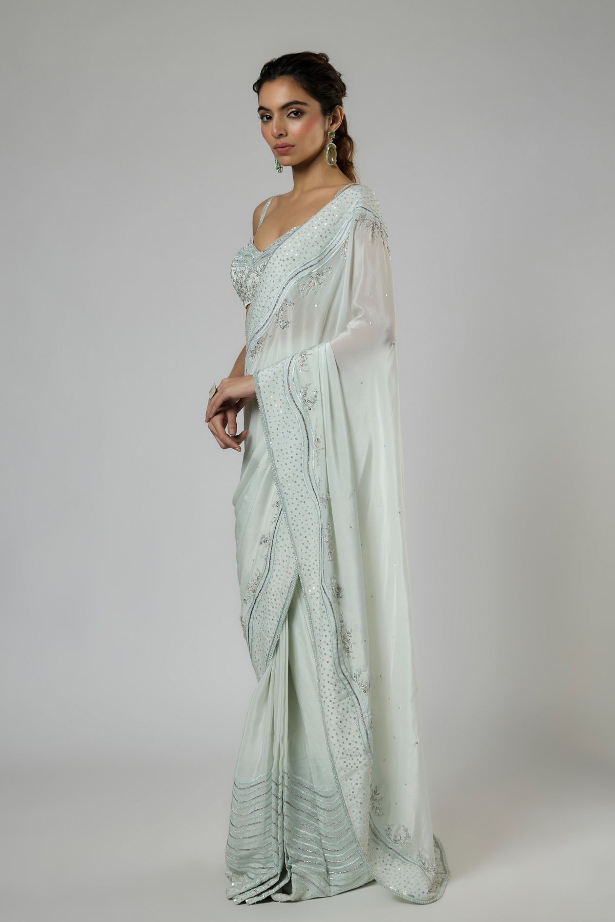 Light Mint Draped Saree Set