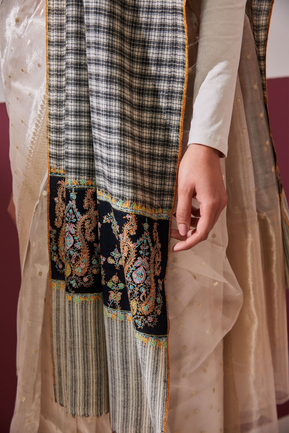 White and Black Pashmina Stole