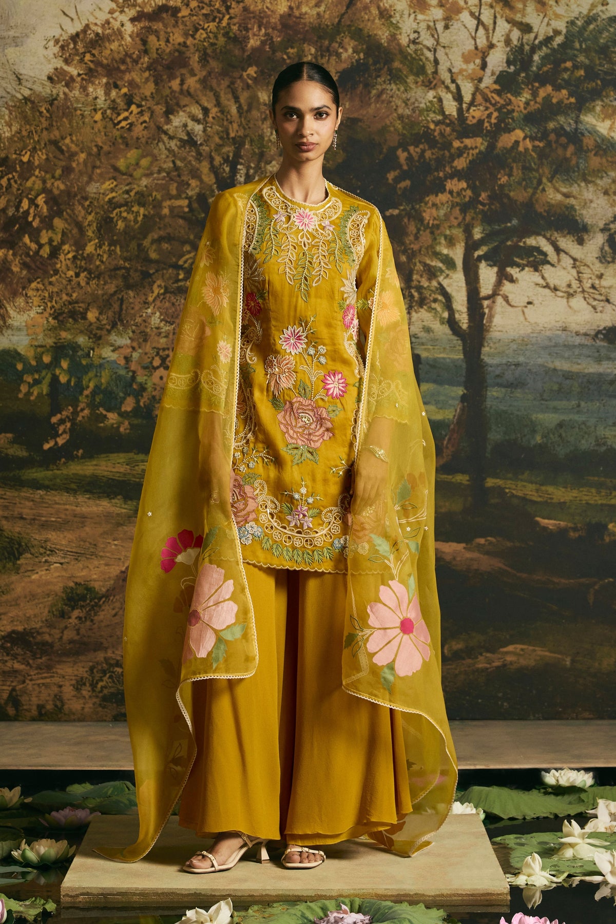 Amber Yellow Floral Dupatta