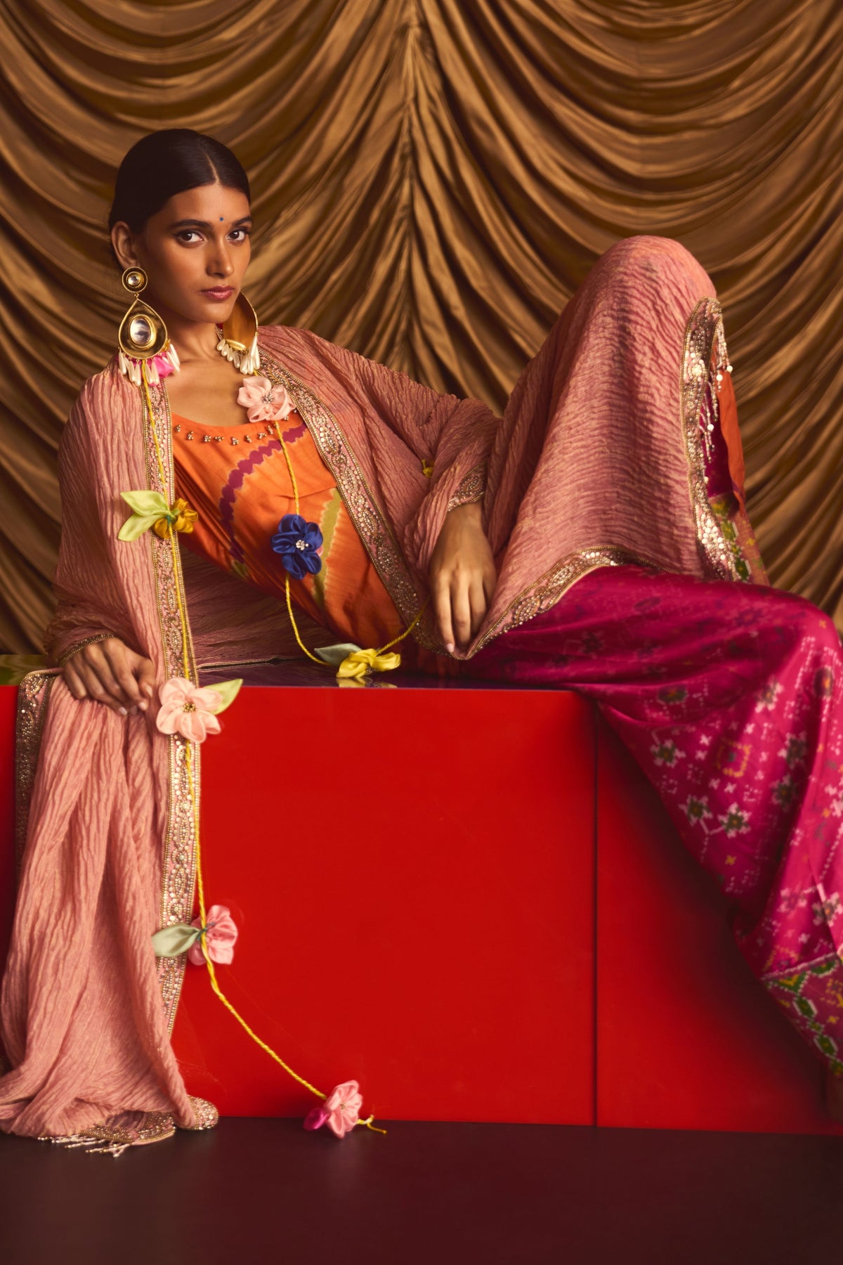 Sandhya Orange Patola Kurta Set
