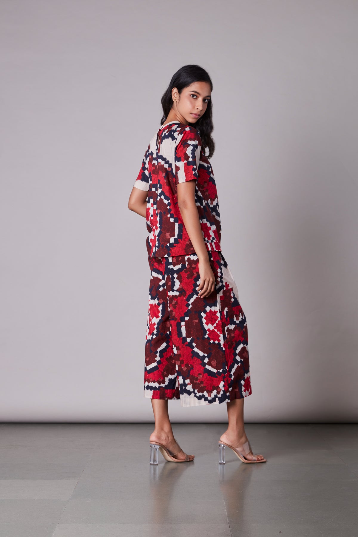 Ikat printed blouse with culottes