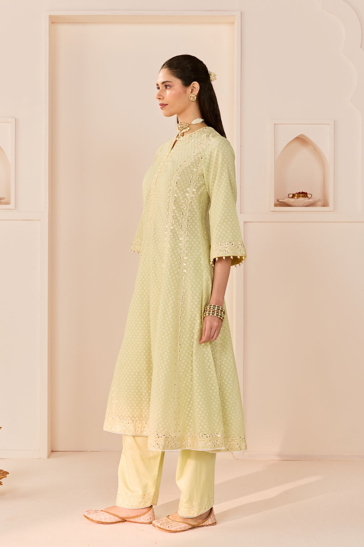 Firdaus Mint Green Long Kalidaar Chauga Set