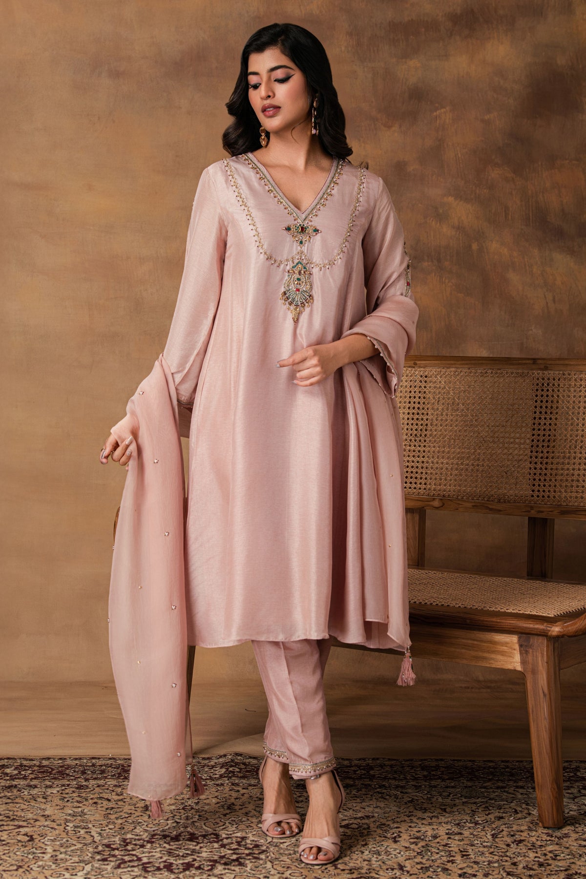 Pastel Pink Silk Kurta Set
