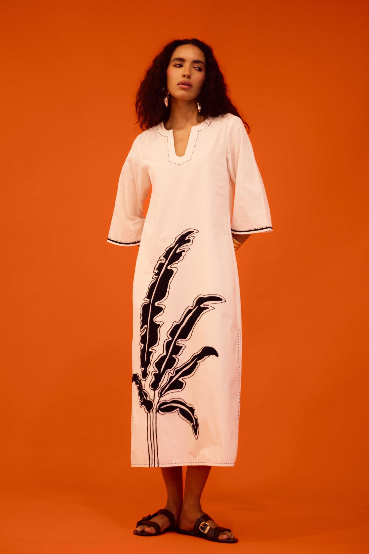 Leaf Motif Ivory Dress