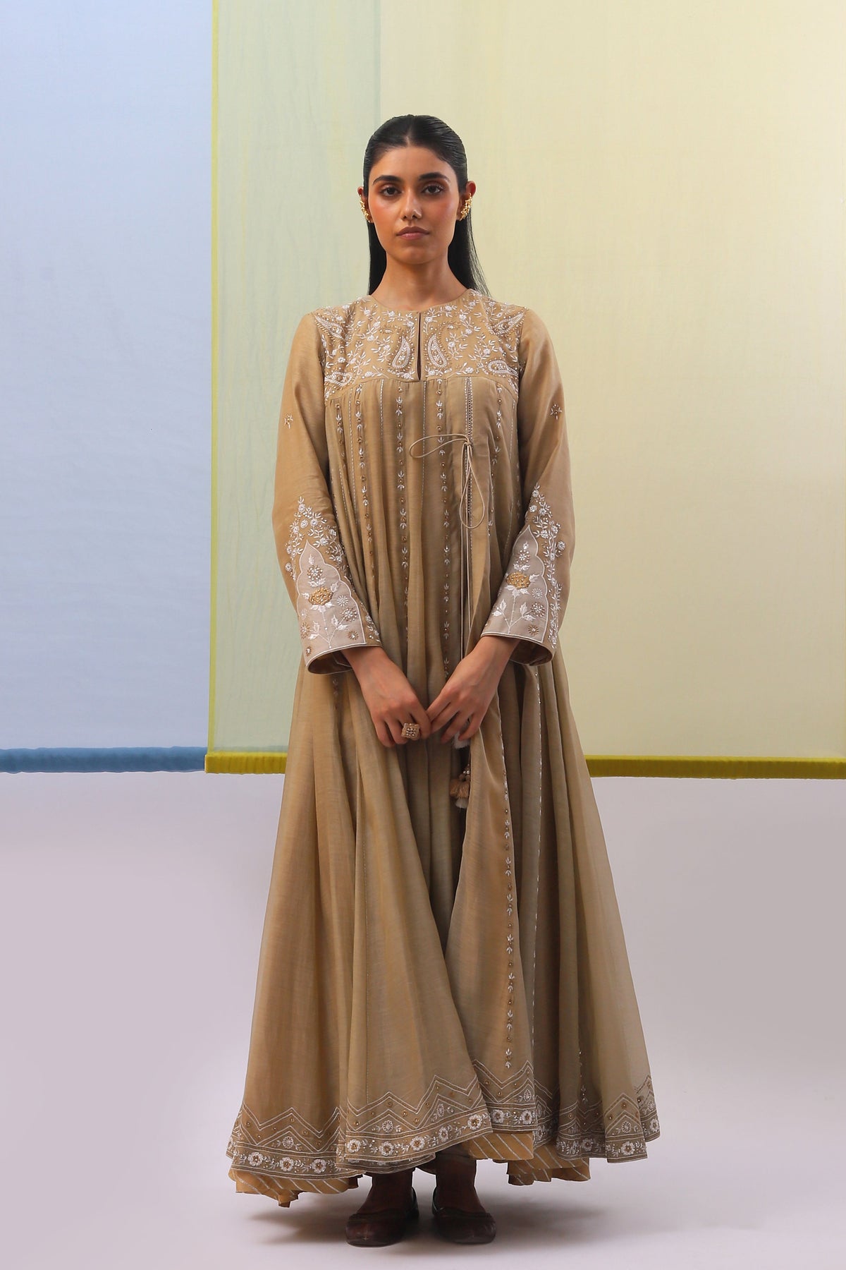 Beige Wahida Long Anarkali Set