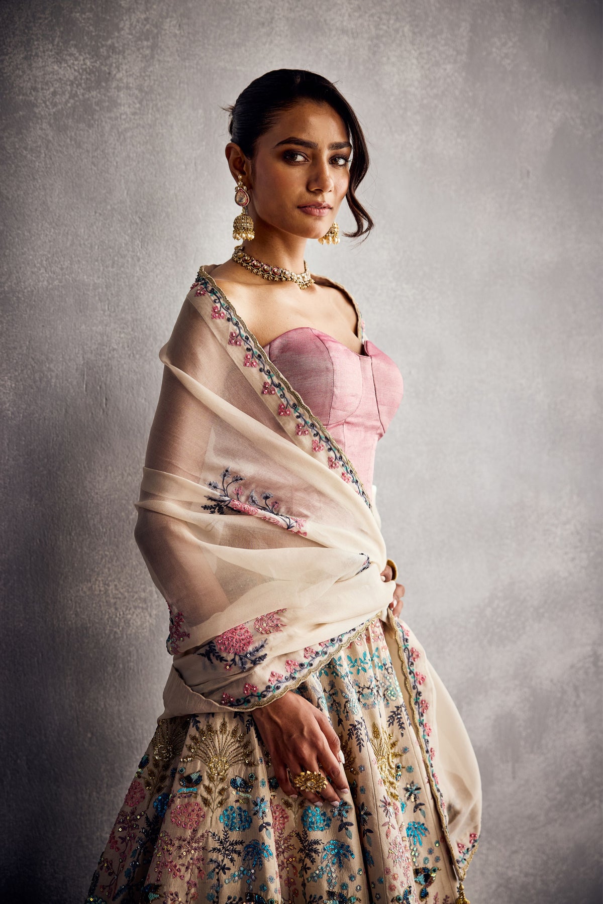 Ivory and Pink Lehenga Set