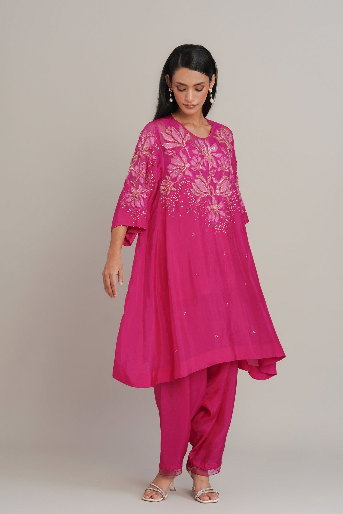 Hot Pink Floral Embellished Sharara Set