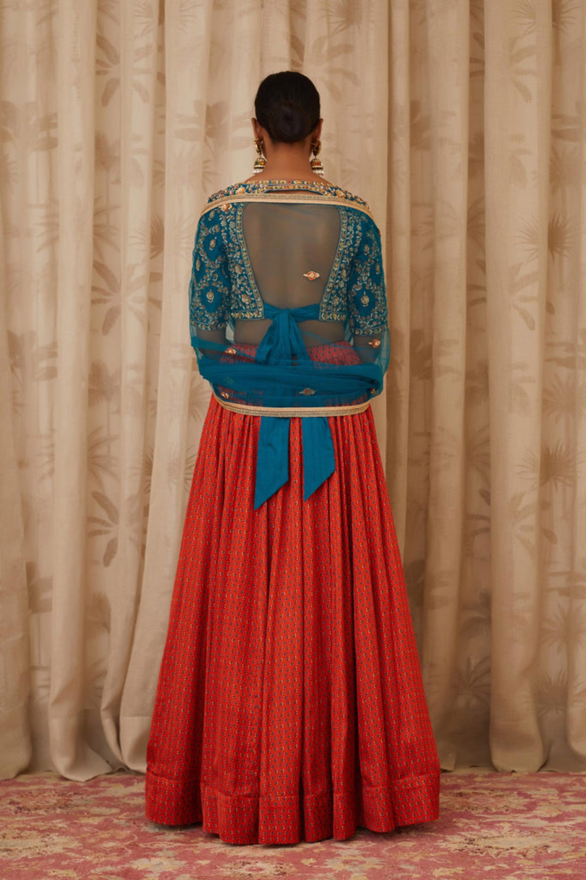 Teal Blue &amp; Burnt Orange Lehenga Set