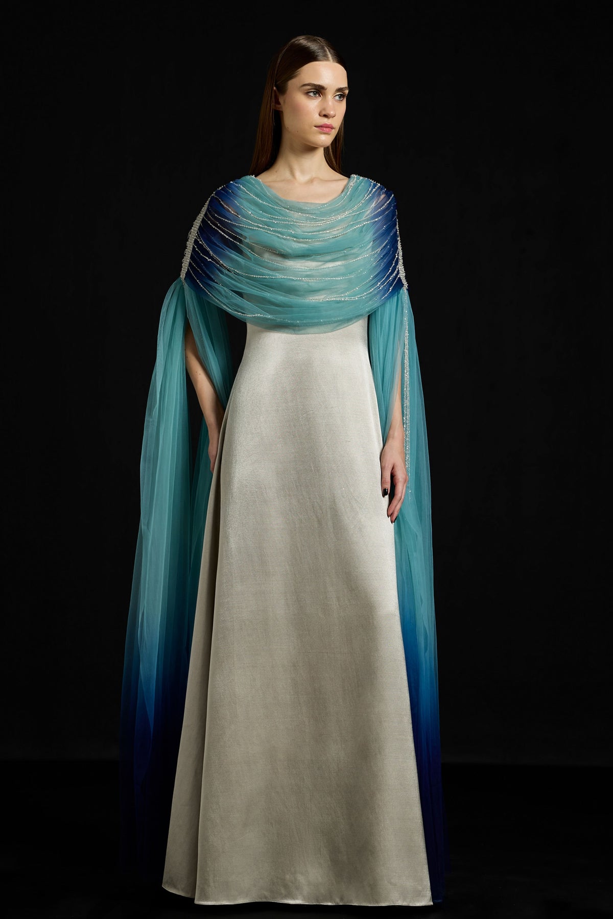 Draped Tulle Fall-Panelled Dress