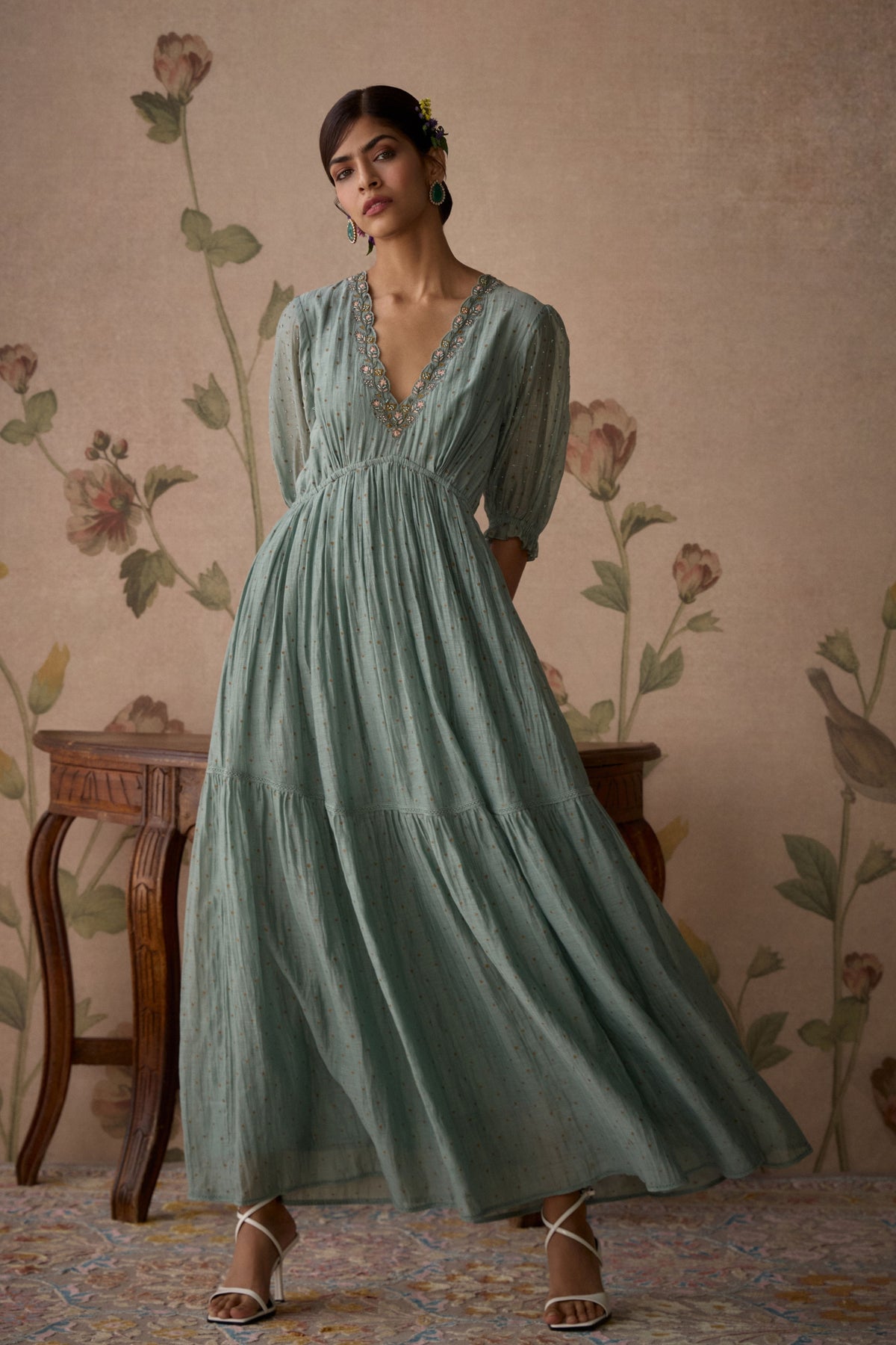 Firozi  Floral Maxi Dress