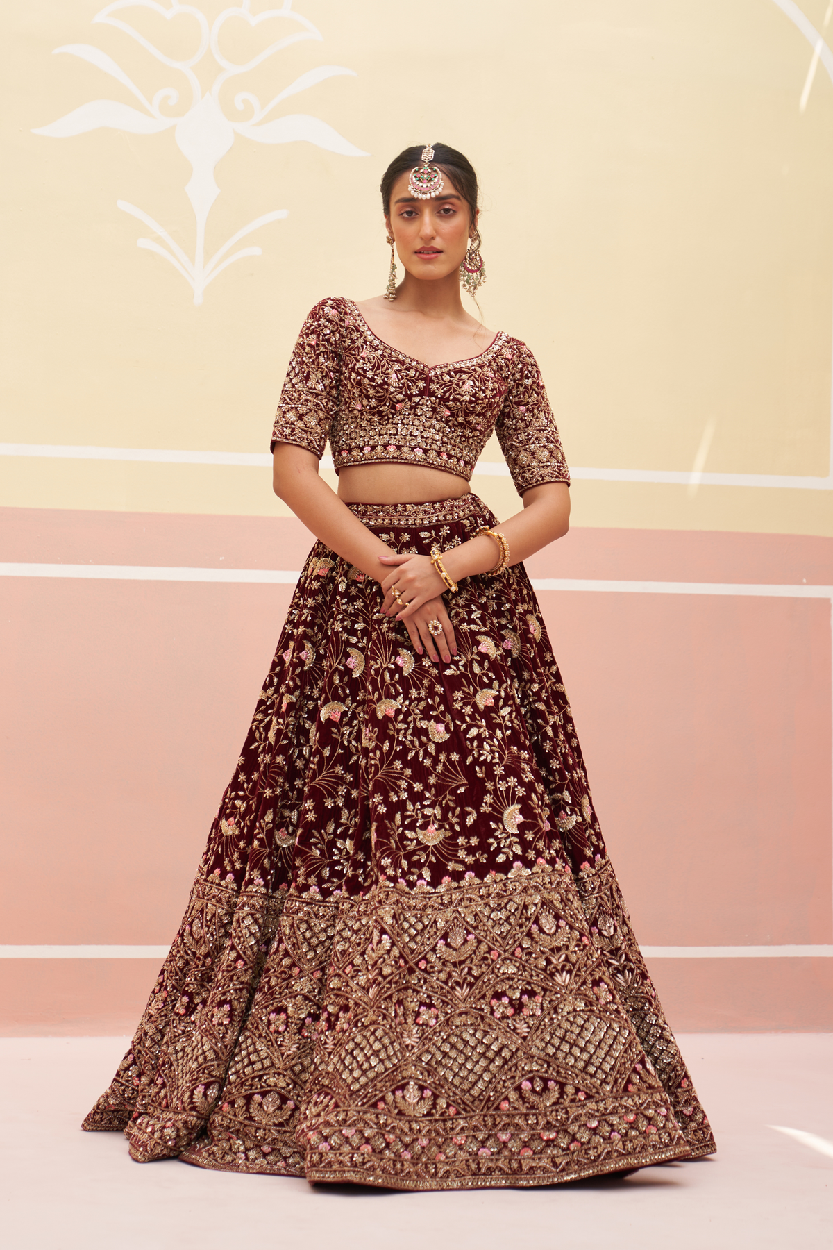 Maroon Velvet Lehenga Set