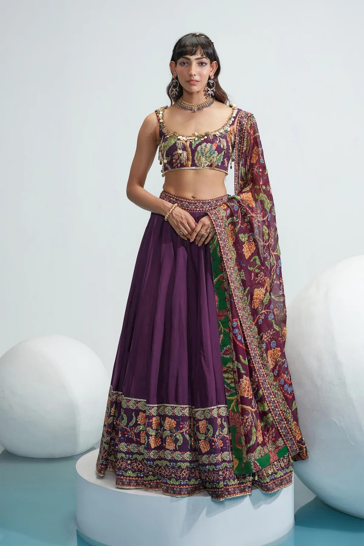 Nadia Purple Embroidered Lehenga Set