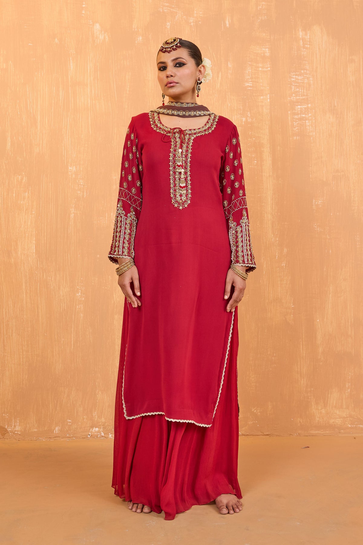 Ruby Red Sharara Set